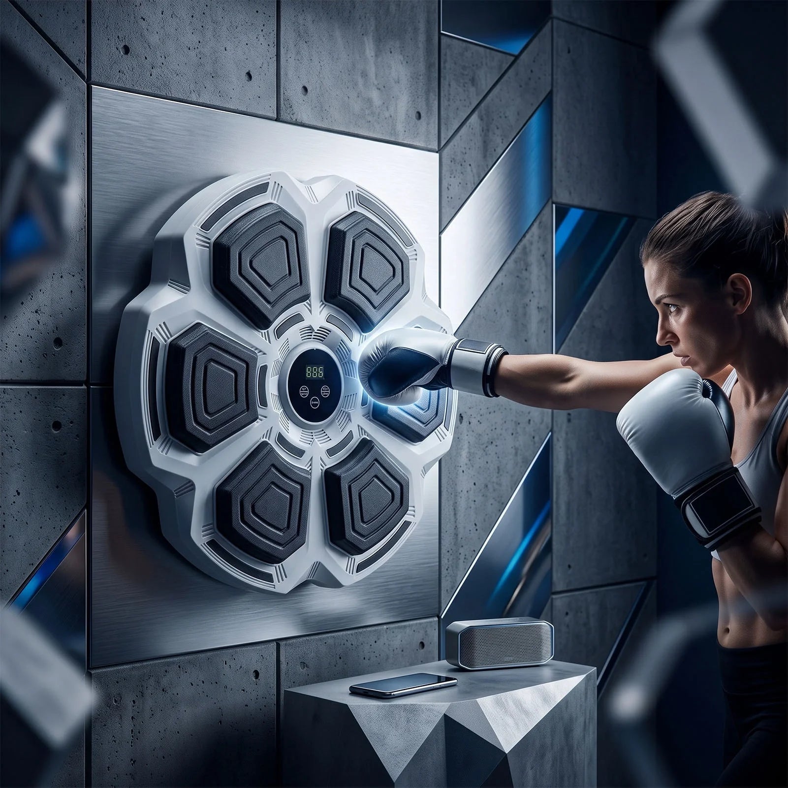 Music Boxing Machine Bluetooth Wall Mounted Smart Boxing Training Punching Equipment with Gloves for Adults Home Indoor Gym
