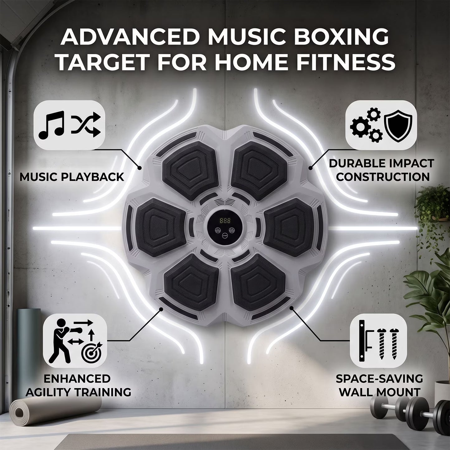 Music Boxing Machine Bluetooth Wall Mounted Smart Boxing Training Punching Equipment with Gloves for Adults Home Indoor Gym