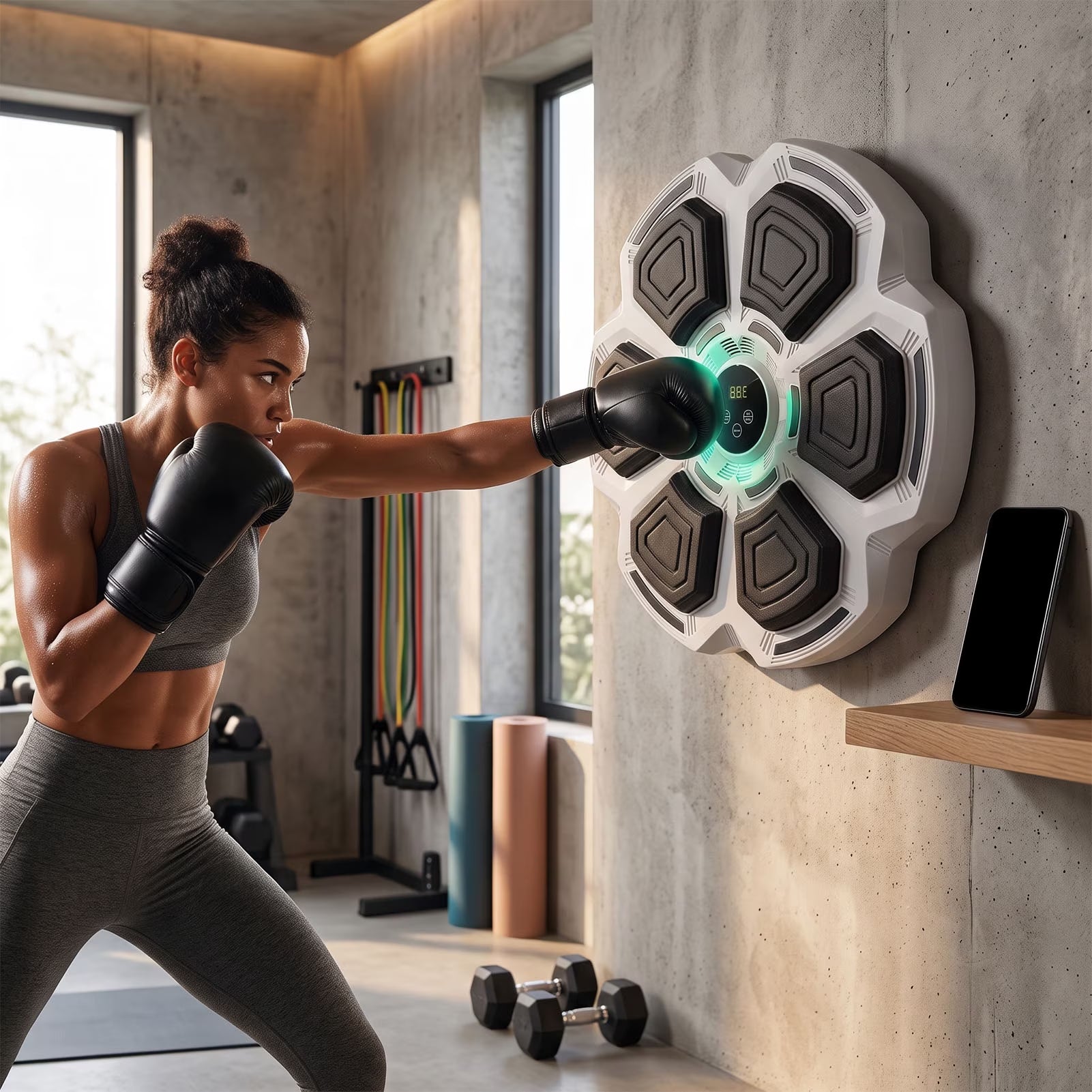 Music Boxing Machine Bluetooth Wall Mounted Smart Boxing Training Punching Equipment with Gloves for Adults Home Indoor Gym